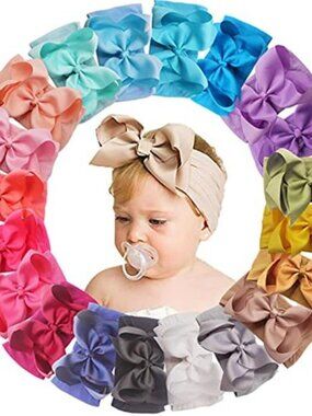 Baby Headbands Bow Set 20 Pack Nylon Hair Bows Soft Stretch Infant Toddler